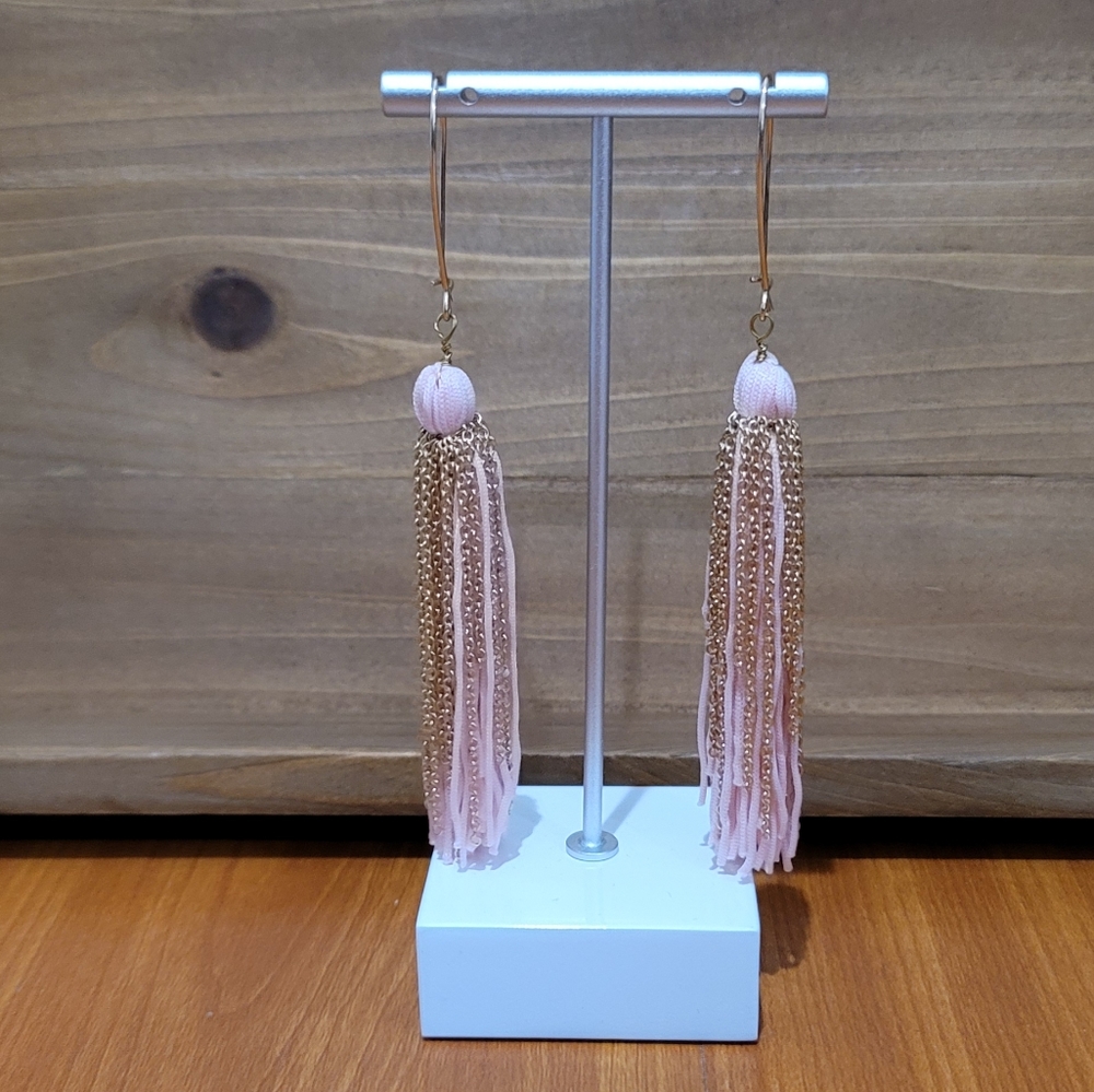 Tanya Creations Pink/Gold Long Tassel Earrings